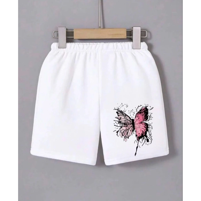 KADIN BELİ LASTİKLİ BASKILI MİNİ ŞORT - BEYAZ