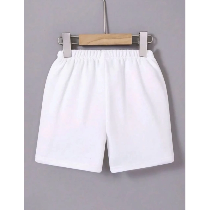 KADIN BELİ LASTİKLİ BASKILI MİNİ ŞORT - BEYAZ