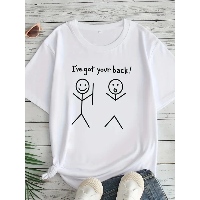 KADIN BEYAZ IVE GOT YOUR BACK GRAFİK TİŞÖRT - EĞLENCELİ ÇUBUK TASARIMLI OVERSİZE GÜNLÜK KISA KOLLU TİŞÖRT, POLYESTER ÖRGÜ, YUVARLAK YAKA, İLKBAHAR VE YAZ İÇİN MÜKEMMEL, GÜNLÜK GİYİM TİŞÖRT | EĞLENCELİ TASARIM | POLYESTER KUMAŞ - BEYAZ