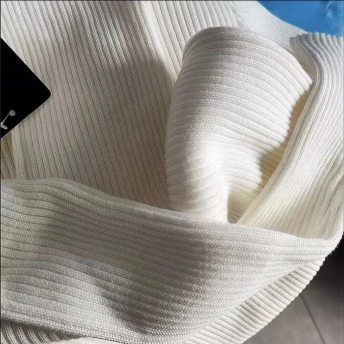 KADIN BOĞAZLI TRİKO ELBİSE – UZUN FİTİLLİ ESNEK DOKUMA, TAM KALIP, KIŞLIK & BAHARLIK ŞIK RAHAT STİL, 130 CM MİDİ BOY ELBİSE - BEYAZ