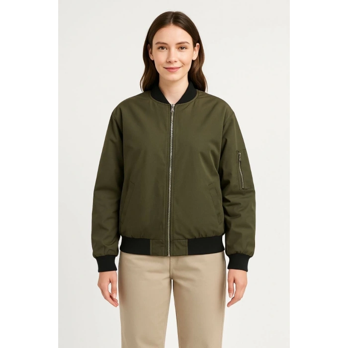 KADIN BOMBER MONT CEKET – FERMUARLI, KAPİTONE İÇİ ASTARLI, SU İTİCİ KUMAŞ, REGULAR FİT, YANDAN CEPLİ, GÜNLÜK BAHAR & KIŞ ŞIK RAHAT STİL - HAKİ