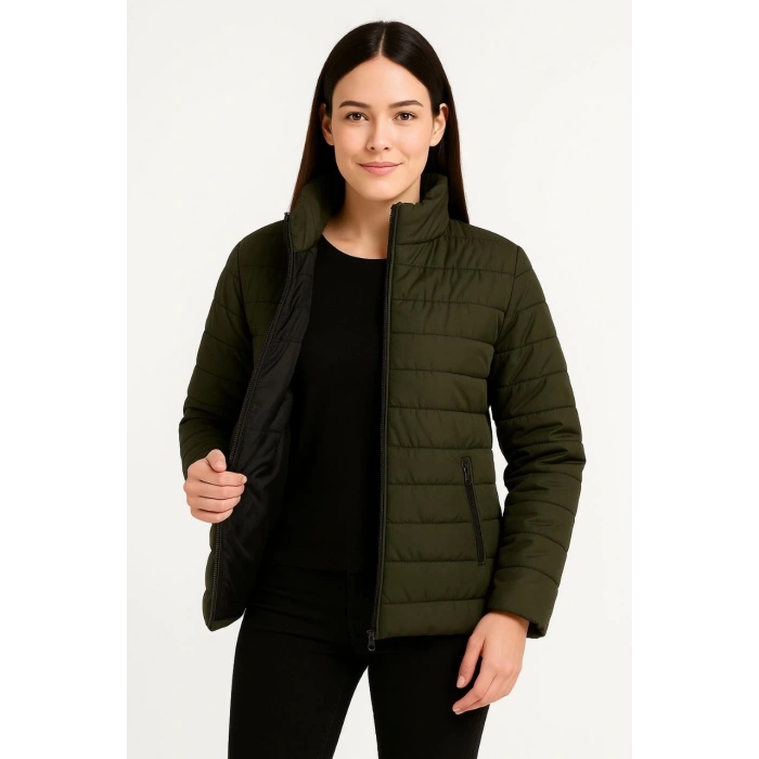 Kadın Bomber Mont Ceket – Su İtici Kumaş, Kapitone Astarlı, Fermuarlı, Kışlık - Haki