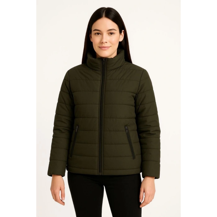 Kadın Bomber Mont Ceket – Su İtici Kumaş, Kapitone Astarlı, Fermuarlı, Kışlık - Haki