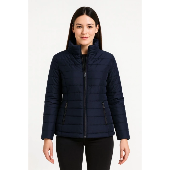 Kadın Bomber Mont Ceket – Su İtici Kumaş, Kapitone Astarlı, Fermuarlı, Kışlık - Lacivert