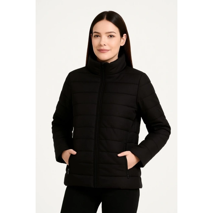 Kadın Bomber Mont Ceket – Su İtici Kumaş, Kapitone Astarlı, Fermuarlı, Kışlık - Siyah