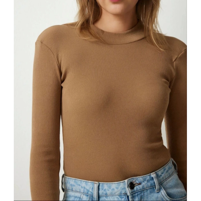 Kadın Full Likralı Fitilli Kaşkorse Body - Kahve