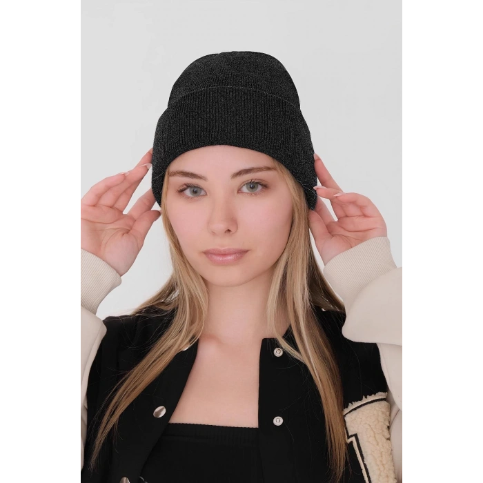 KADIN KATLAMALI BASİC BERE - SİYAH