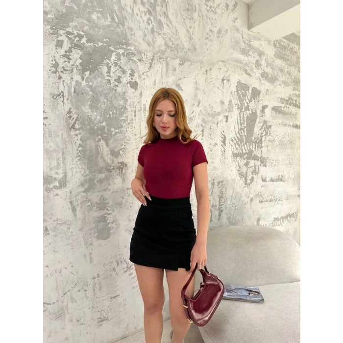 Kadın Kısa kol Badi bluz - Bordo