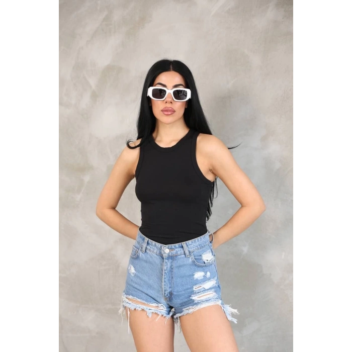 Kadın Kolsuz Badi bluz - Siyah