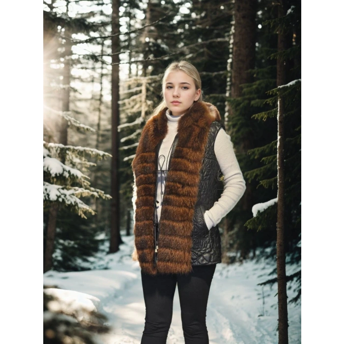 KADIN KOLSUZ FERMUARLI YELEK - SİYAH