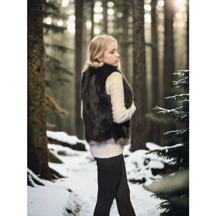 KADIN KOLSUZ FERMUARLI YELEK - SİYAH