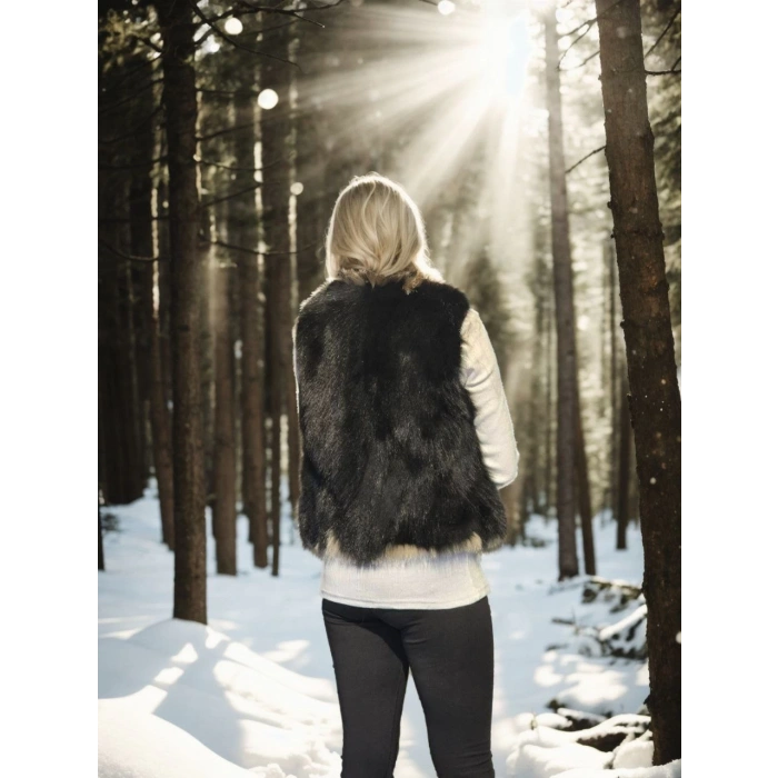 KADIN KOLSUZ FERMUARLI YELEK - SİYAH