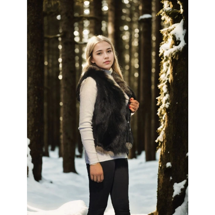 KADIN KOLSUZ FERMUARLI YELEK - SİYAH