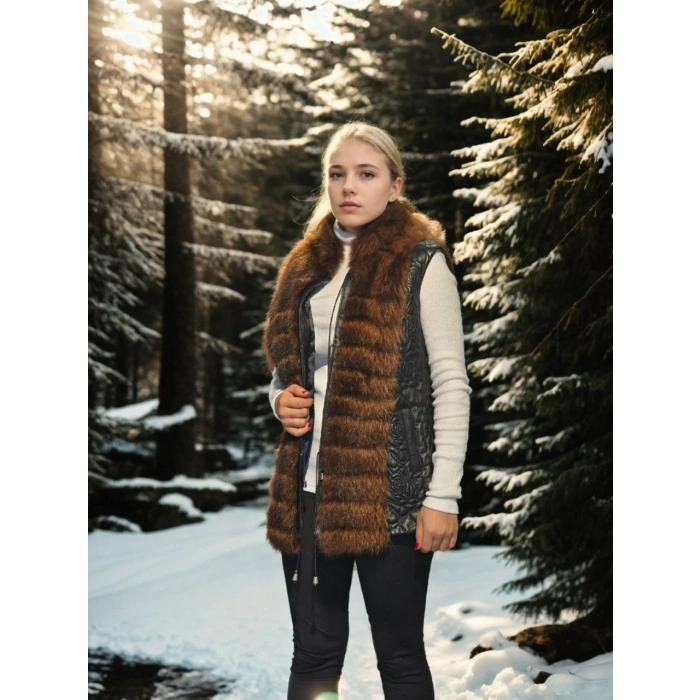 KADIN KOLSUZ FERMUARLI YELEK - SİYAH