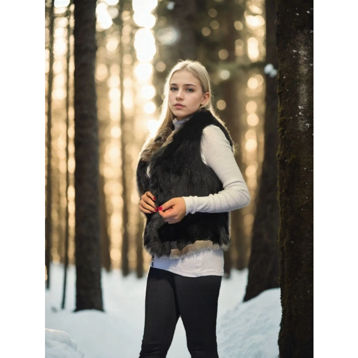 KADIN KOLSUZ FERMUARLI YELEK - SİYAH