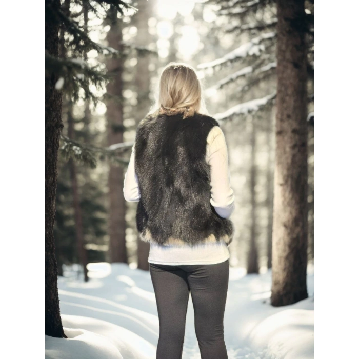 KADIN KOLSUZ FERMUARLI YELEK - SİYAH