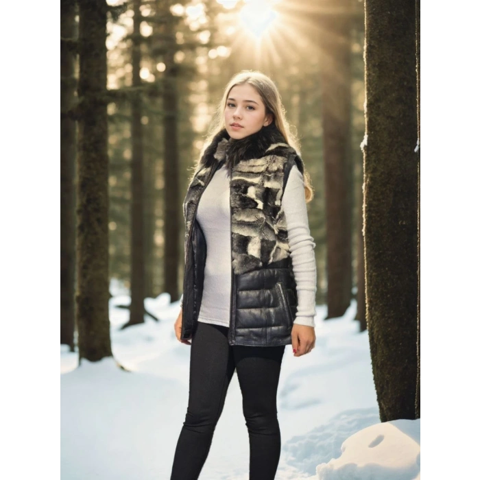 KADIN KOLSUZ HAKİKİ DERİ KÜRK - SİYAH