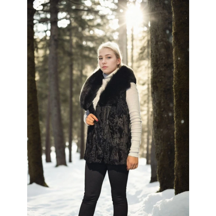 KADIN KOLSUZ HAKİKİ KÜRK - SİYAH