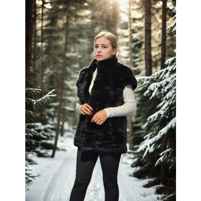 KADIN KOLSUZ HAKİKİ KÜRK - SİYAH