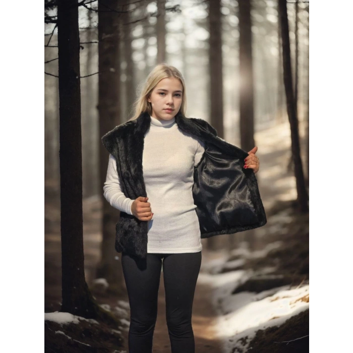 KADIN KOLSUZ HAKİKİ KÜRK - SİYAH