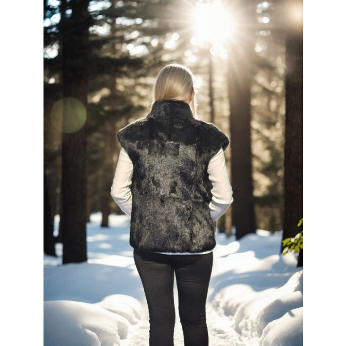 KADIN KOLSUZ HAKİKİ KÜRK - SİYAH