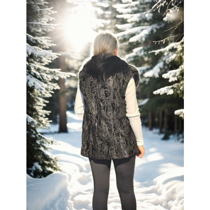 KADIN KOLSUZ HAKİKİ KÜRK - SİYAH