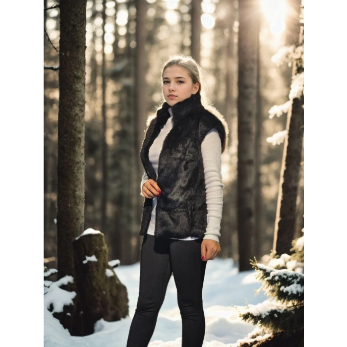 KADIN KOLSUZ HAKİKİ KÜRK - SİYAH