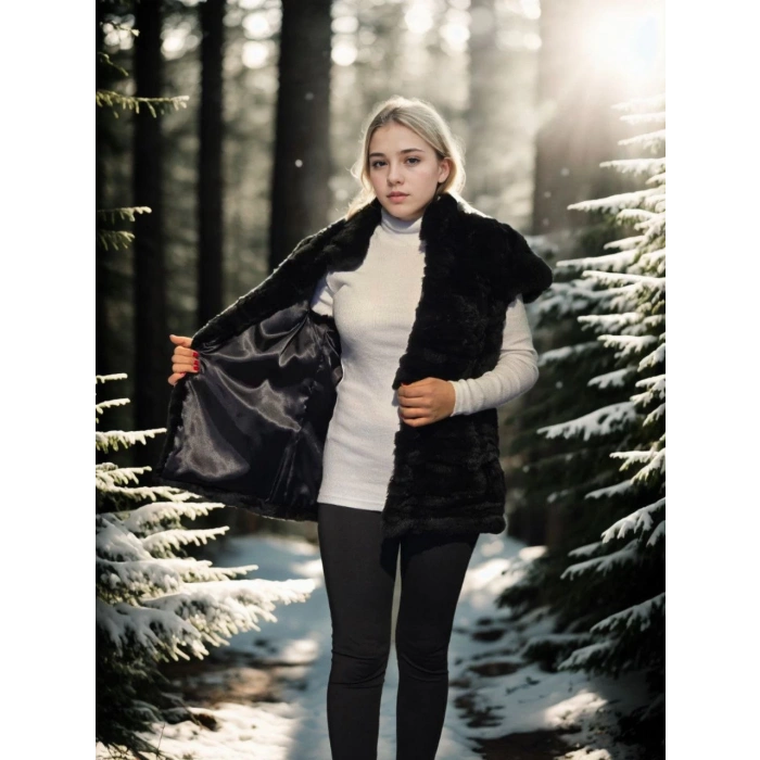 KADIN KOLSUZ HAKİKİ KÜRK - SİYAH