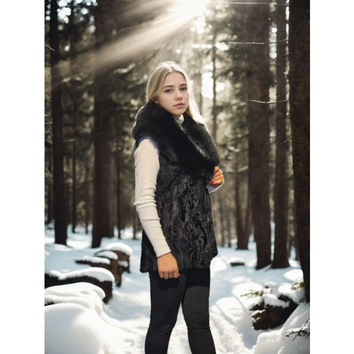 KADIN KOLSUZ HAKİKİ KÜRK - SİYAH