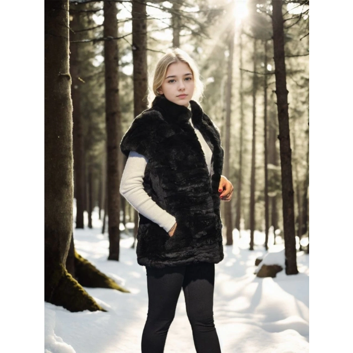 KADIN KOLSUZ HAKİKİ KÜRK - SİYAH