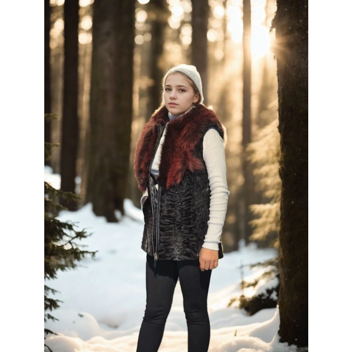 Kadın Kolsuz Hakiki Kürk - Siyah