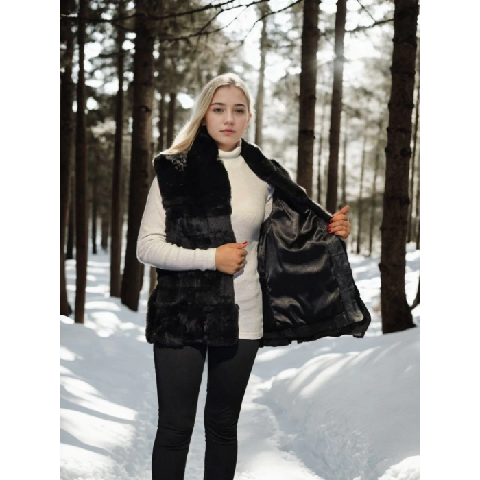 KADIN KOLSUZ HAKİKİ KÜRK - SİYAH