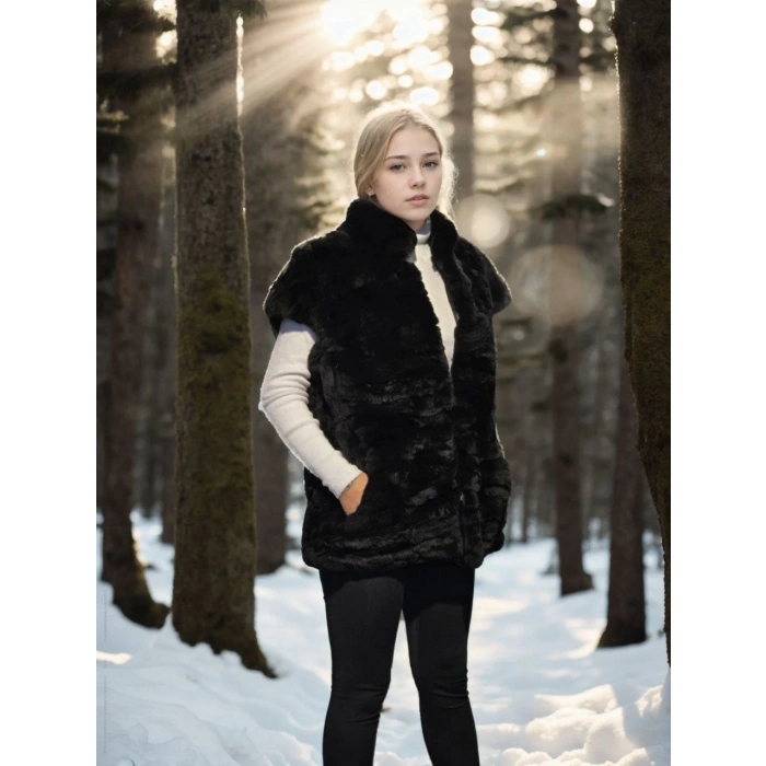 KADIN KOLSUZ HAKİKİ KÜRK - SİYAH