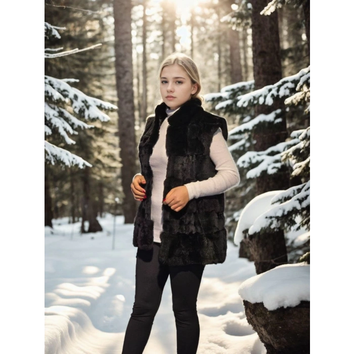 KADIN KOLSUZ HAKİKİ KÜRK - SİYAH