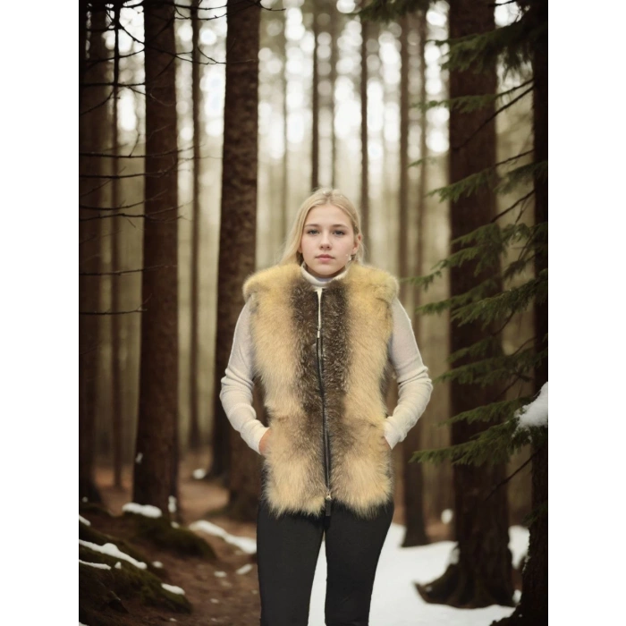 KADIN KOLSUZ HAKİKİ YELEK - FUŞYA