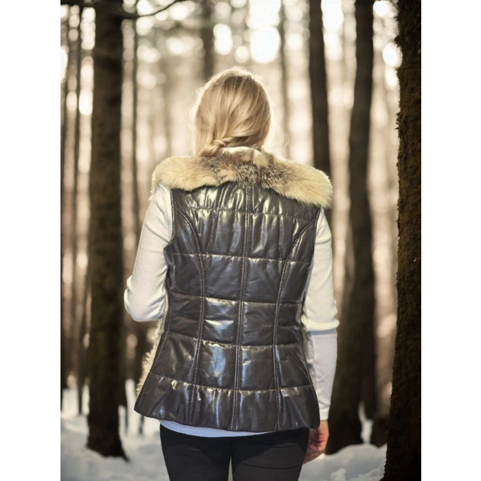 KADIN KOLSUZ HAKİKİ YELEK - FUŞYA