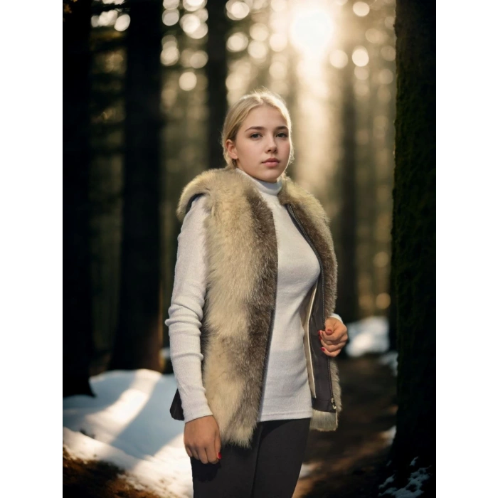 KADIN KOLSUZ HAKİKİ YELEK - FUŞYA