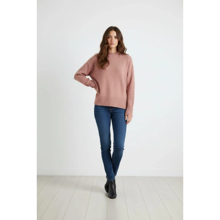 Kadın Pudra Oversize Triko Kazak