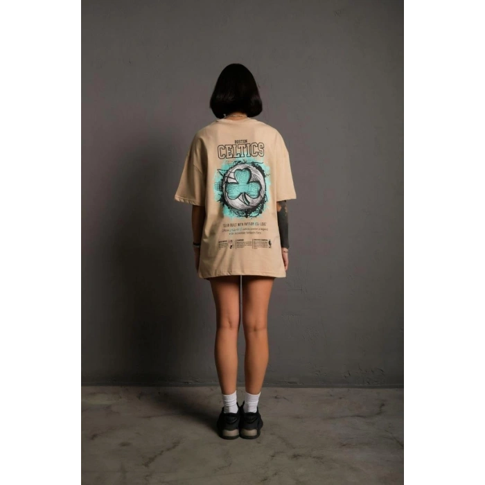 Kadın Sırt Baskılı T-shirt - Bej