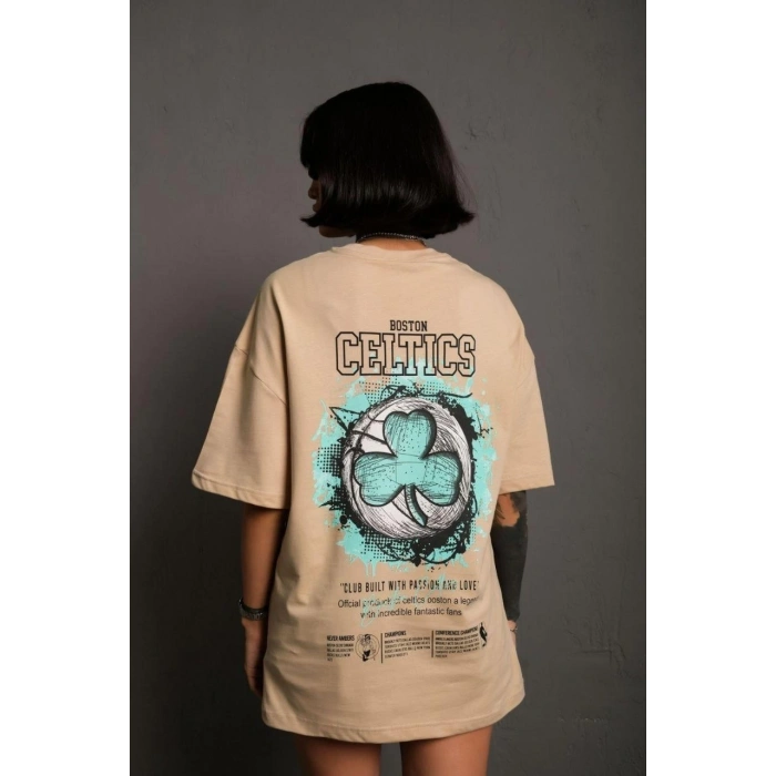 Kadın Sırt Baskılı T-shirt - Bej