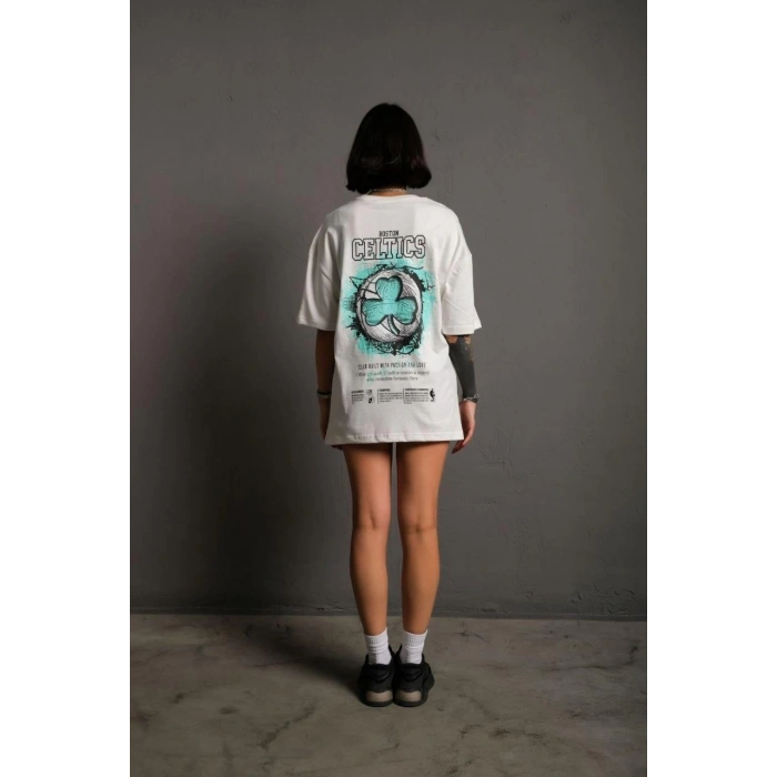 Kadın Sırt Baskılı T-shirt - Beyaz