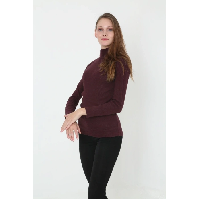 Kadın Tam Boğazlı Fitilli Likrali Koşkorse Badi - Bordo