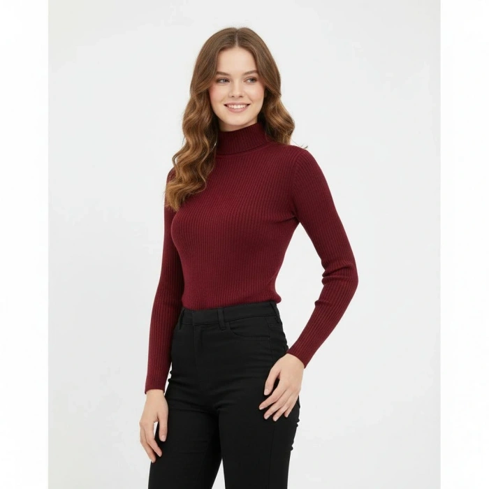 Kadın Tam Boğazlı Fitilli Likrali Koşkorse Badi - Bordo