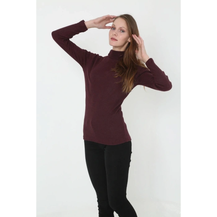 Kadın Tam Boğazlı Fitilli Likrali Koşkorse Badi - Bordo