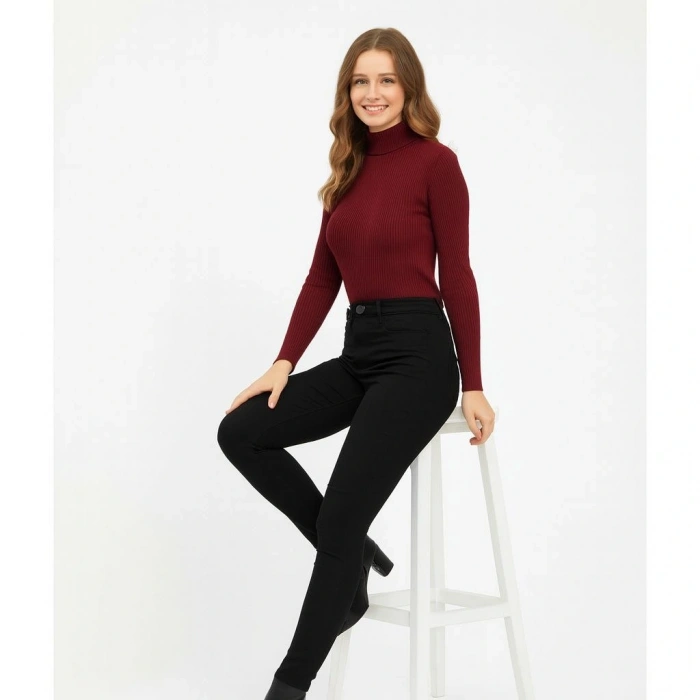 Kadın Tam Boğazlı Fitilli Likrali Koşkorse Badi - Bordo