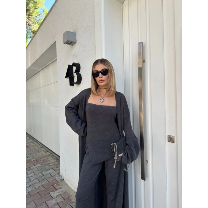 KADIN TRİKO ÜÇLÜ TAKIM - FÜME