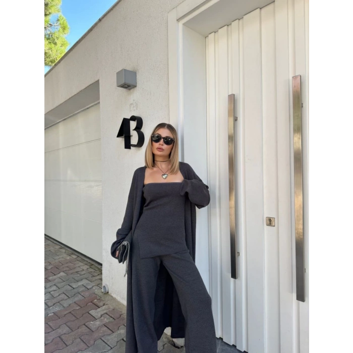 KADIN TRİKO ÜÇLÜ TAKIM - FÜME