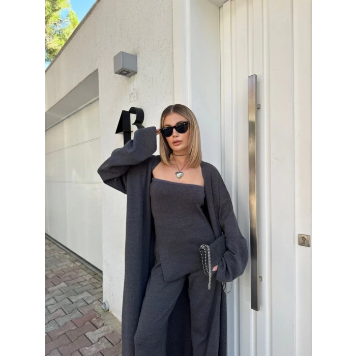 KADIN TRİKO ÜÇLÜ TAKIM - FÜME