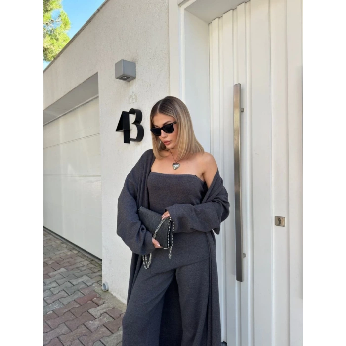 KADIN TRİKO ÜÇLÜ TAKIM - FÜME