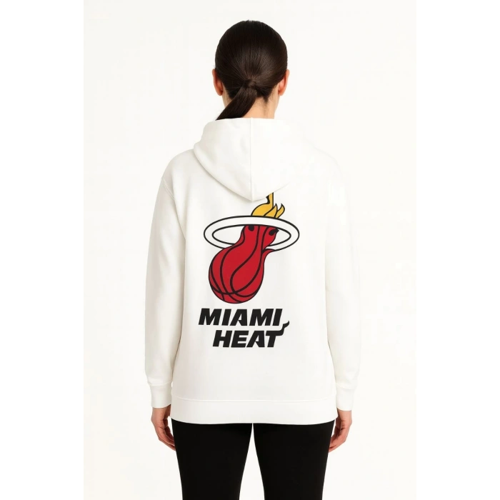 Kadın Üç İplik Kapüşonlu Ön ve Arka Baskılı SweatShirt hoodie - Beyaz